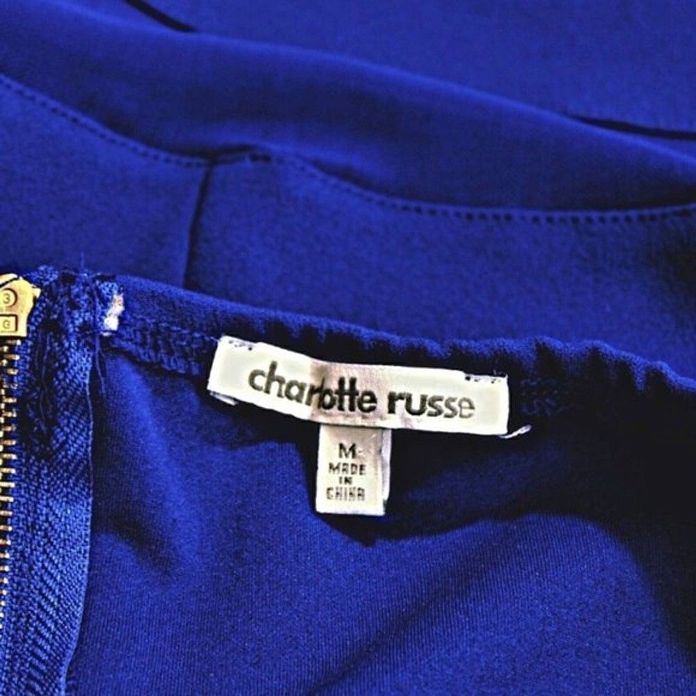 Sleek Bodycon Cocktail Dress Mesh Illusion Waist & Hem Strapless Royal Blue Med - Picture 5 of 7